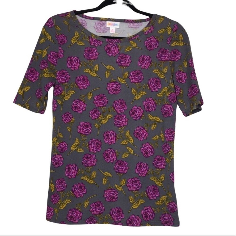 NEW - LuLaRoe Gigi Floral Purple Roses on a Gray Background - Size Small